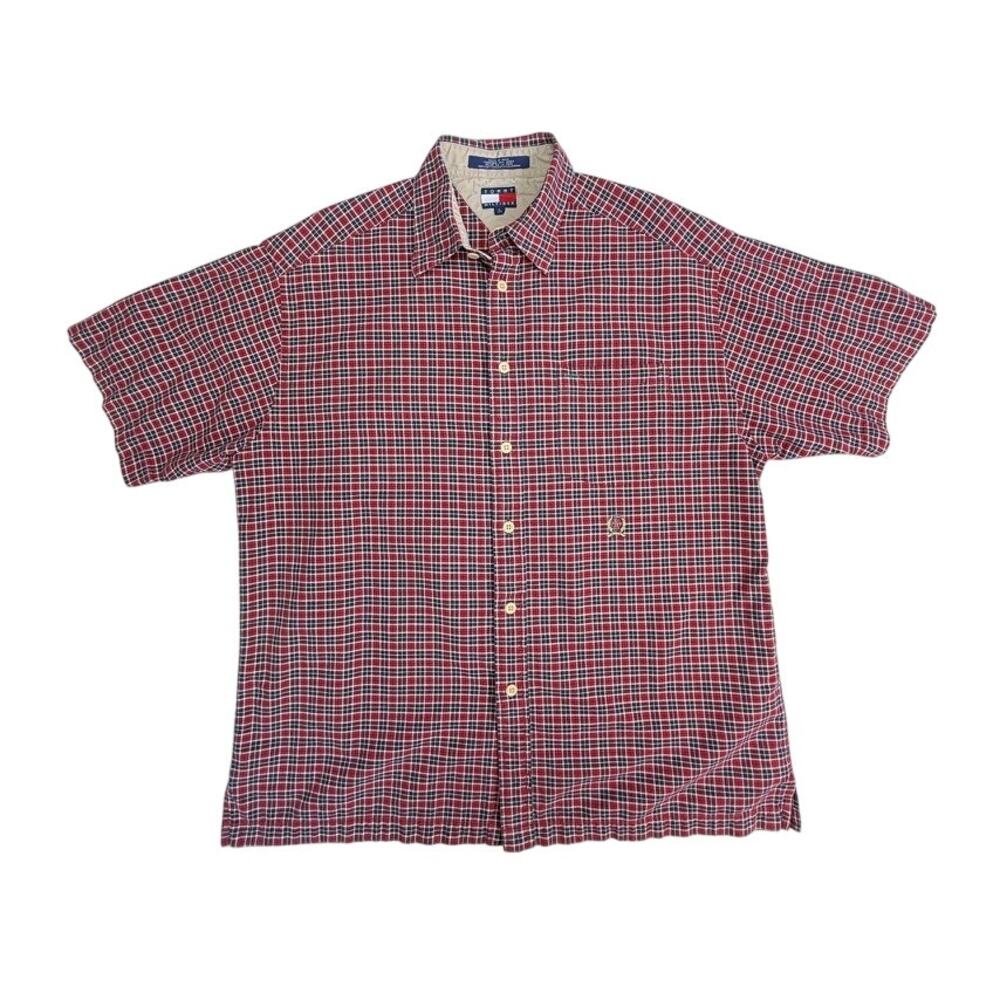 Tommy Hilfiger Vintage 90s Plaid Shirt Men’s Large Short Sleeve Cotton